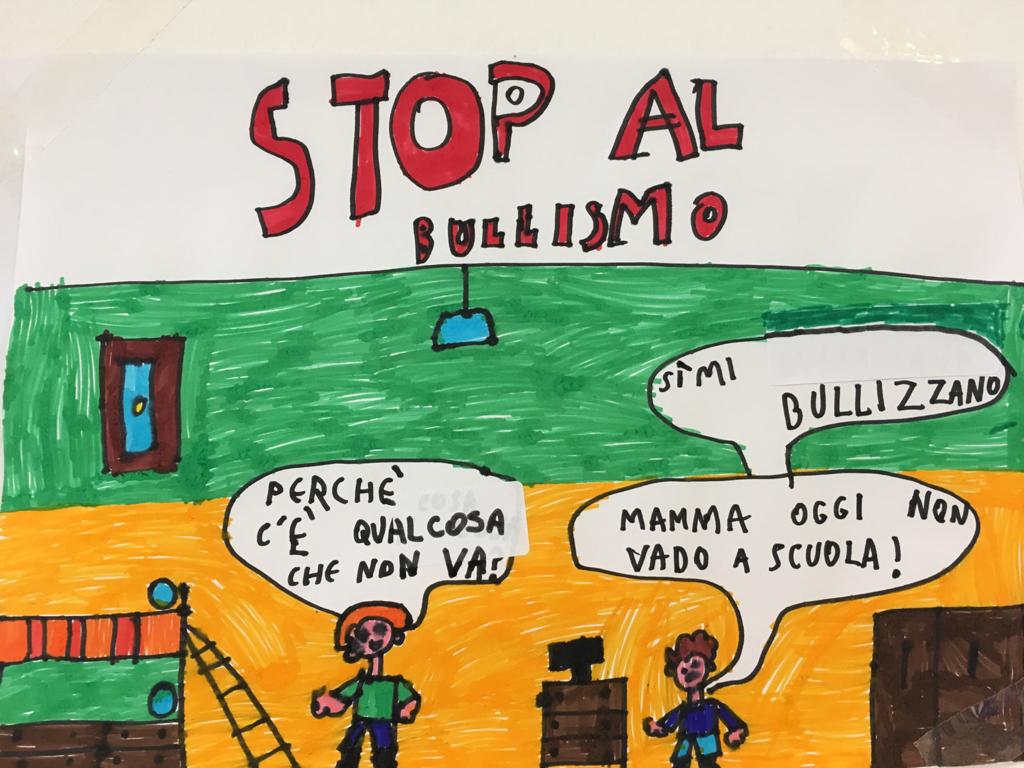 Cartellone con fumetto contro il bullismo